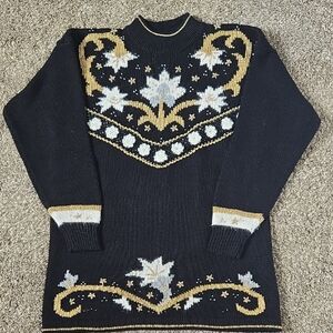 Vintage Dana Scott Black and Gold Cowl Neck Silver&Gold Beadwork Size Large